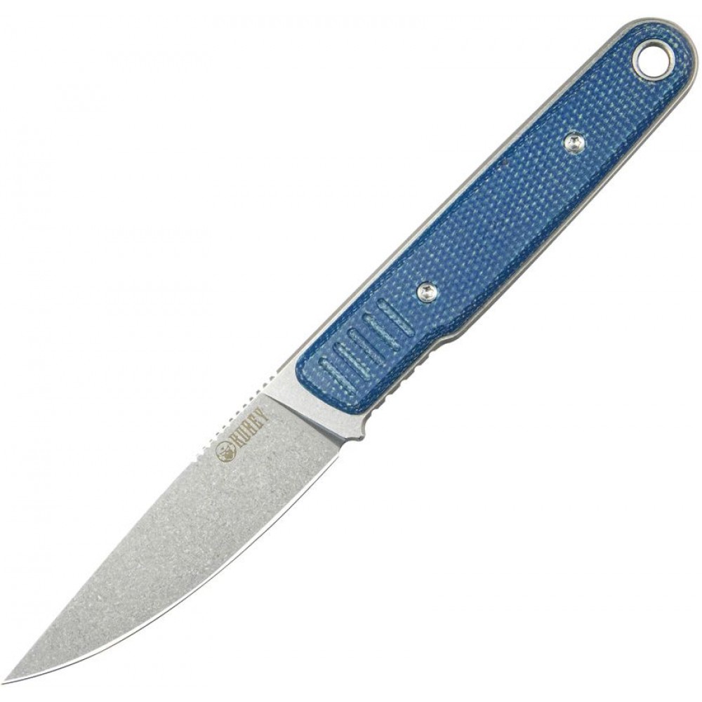 Kubey JL Drop Point Fixie Fixed Blade Knife - 3.11" DP Blade Blue Canvas Micarta Handle