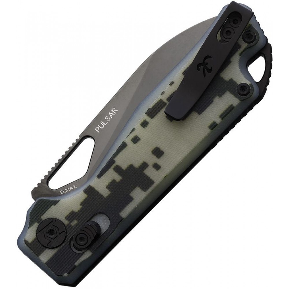 Kunwu Pulsar G10 Camo Folding Knife - 3.25" Black DLC Elmax Steel Blade Digital Camo G10 Handle