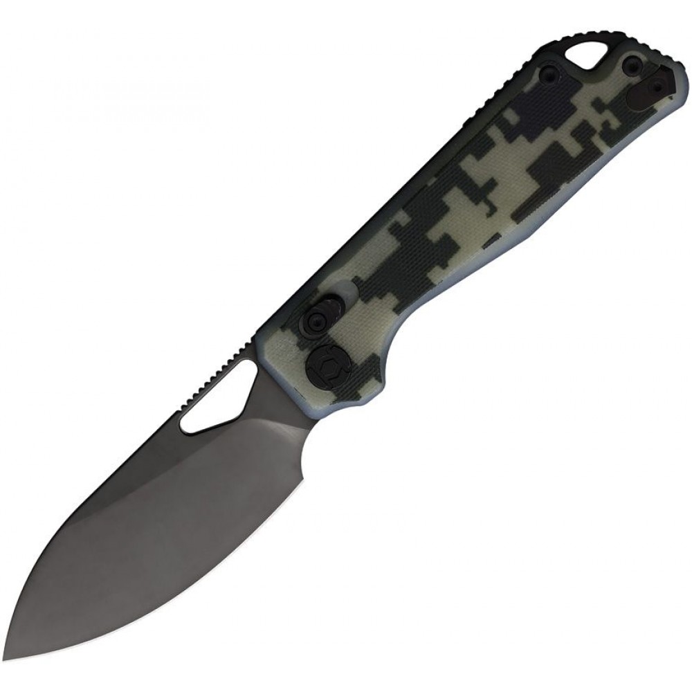 Kunwu Pulsar G10 Camo Folding Knife - 3.25" Black DLC Elmax Steel Blade Digital Camo G10 Handle