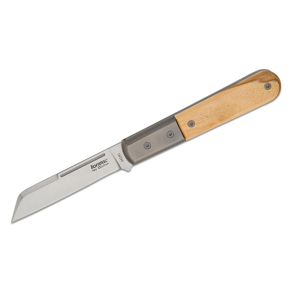 LionSteel DOM Barlow UK EDC Collectors Knife - 2.95" Sheepsfoot Blade, Olive Wood Handle