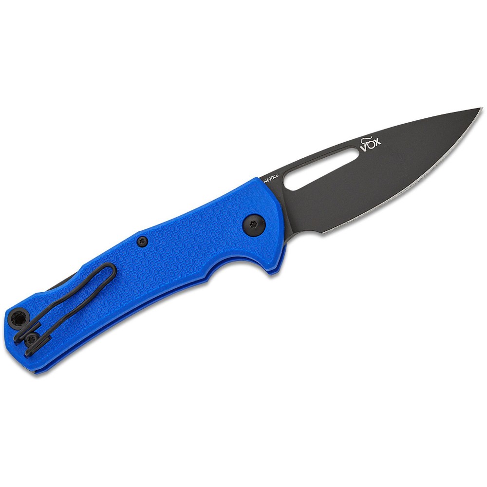 MKM Lov Lockback Folding Knife - 3" N690Co Black Drop Point Blade, Blue FRN Handle