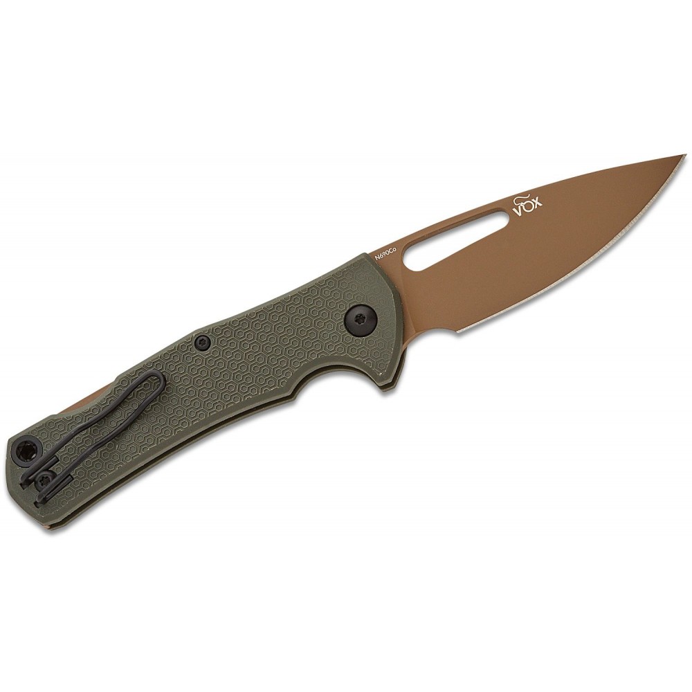 MKM Lov Lockback Folding Knife - 3" N690Co Tan Drop Point Blade, Green FRN Handle