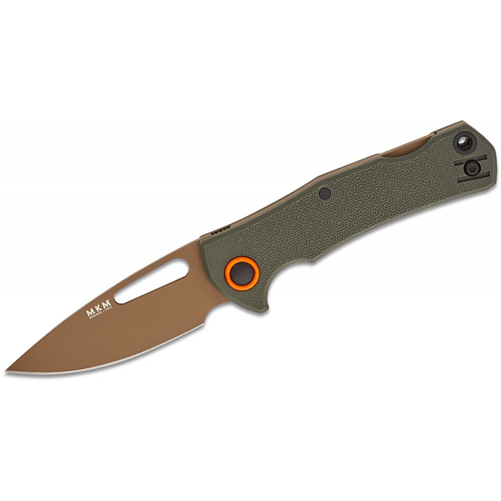 MKM Lov Lockback Folding Knife - 3" N690Co Tan Drop Point Blade, Green FRN Handle