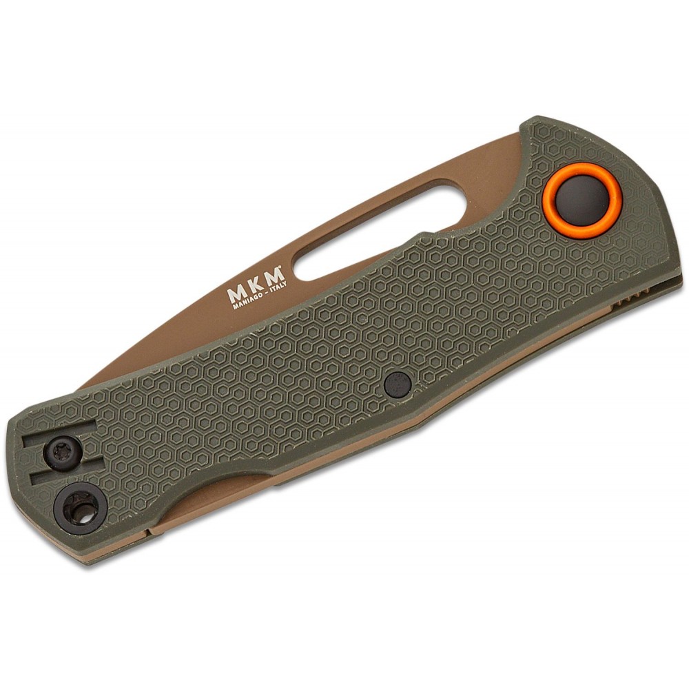 MKM Lov Lockback Folding Knife - 3" N690Co Tan Drop Point Blade, Green FRN Handle