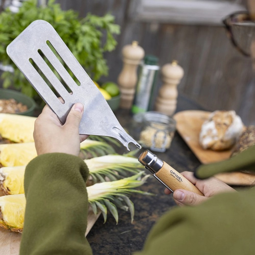 Opinel 3 Piece Premium Barbecue Set - Folding Knife, Spatula and XL Tongs