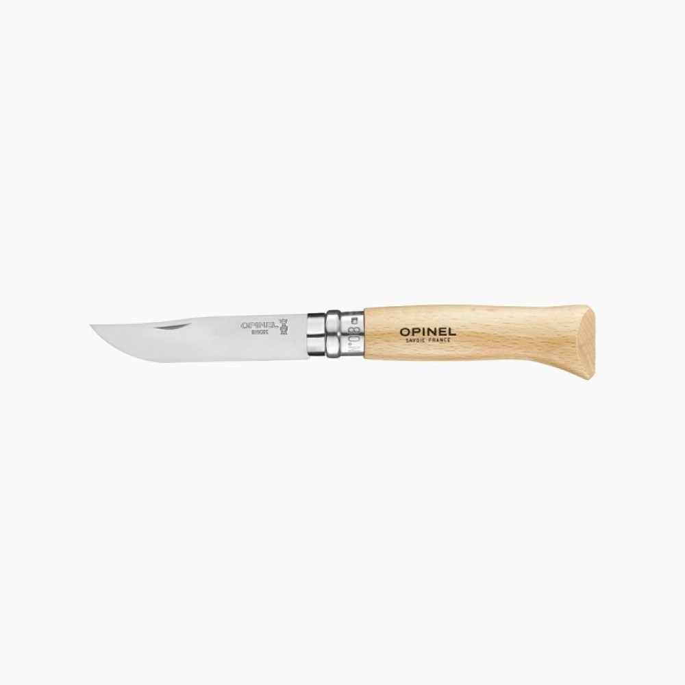 Opinel No.8 Pocket Knife Beechwood Handle- 3.34" Stainless Steel Blade