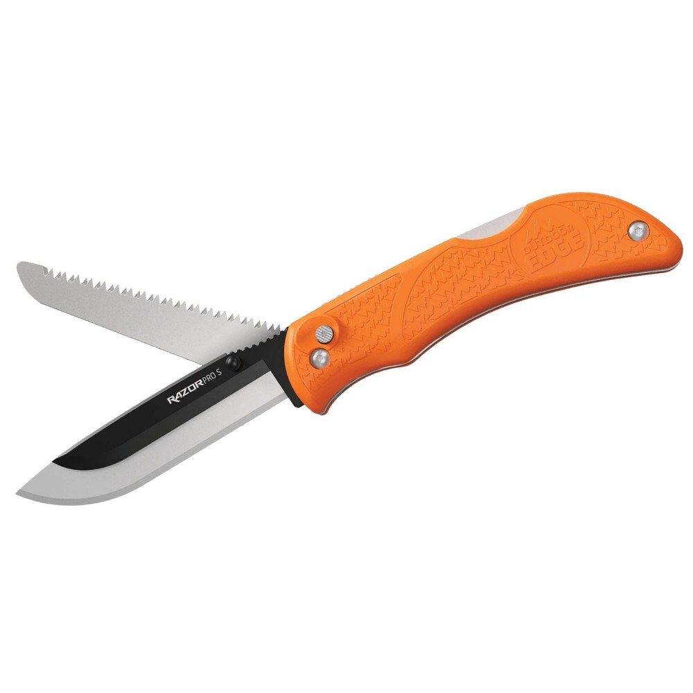 Outdoor Edge Razor Pro S Orange Folding Knife - 3.5" Replaceable Blade with with Bone Saw