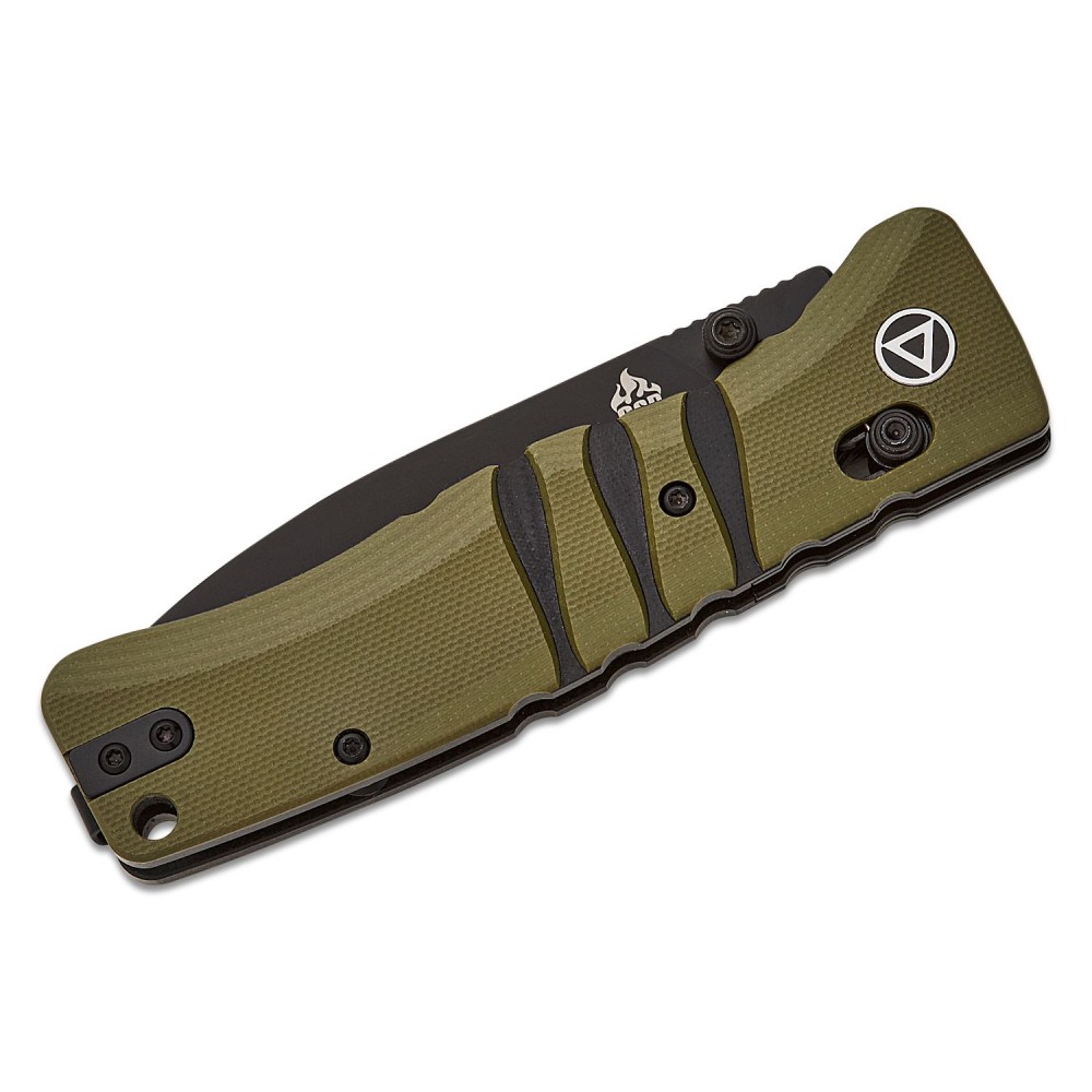 QSP Ripley Glyde Folding Knife - 3.5" 14C28N Black Blade Milled OD Green G10 Handle