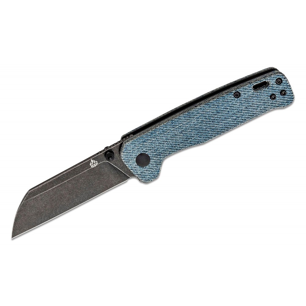 QSP Penguin Folding Knife - 3.06" D2 Black Stonewashed Sheepsfoot Blade Blue Jean Micarta Handle