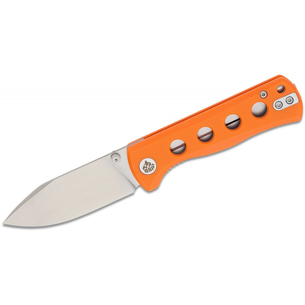 QSP Canary Folding Knife - 2.84" 14C28N Stonewashed DP Blade Orange G10 Handle