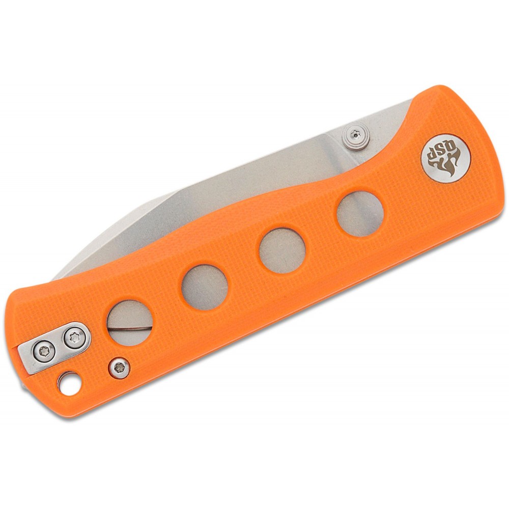 QSP Canary Folding Knife - 2.84" 14C28N Stonewashed DP Blade Orange G10 Handle