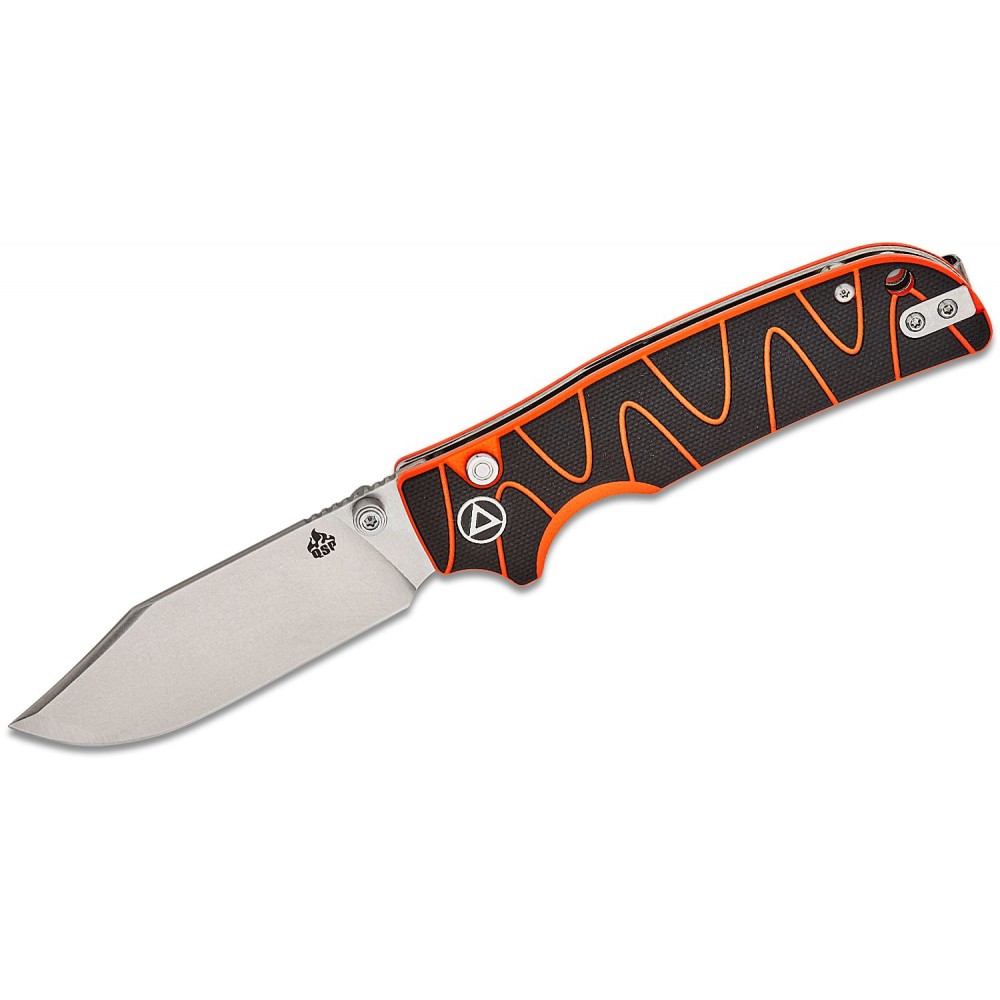 QSP Kali Folding Knife - 3.25" 14C28N Blade Black and Neon Orange Milled G10 Handle