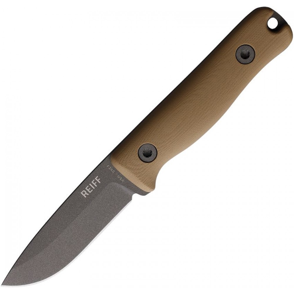 Reiff Knives F3 Extreme Conditions Knife - 2.9" CPM-3V Blade Coyote Tan Handle Leather Sheath 