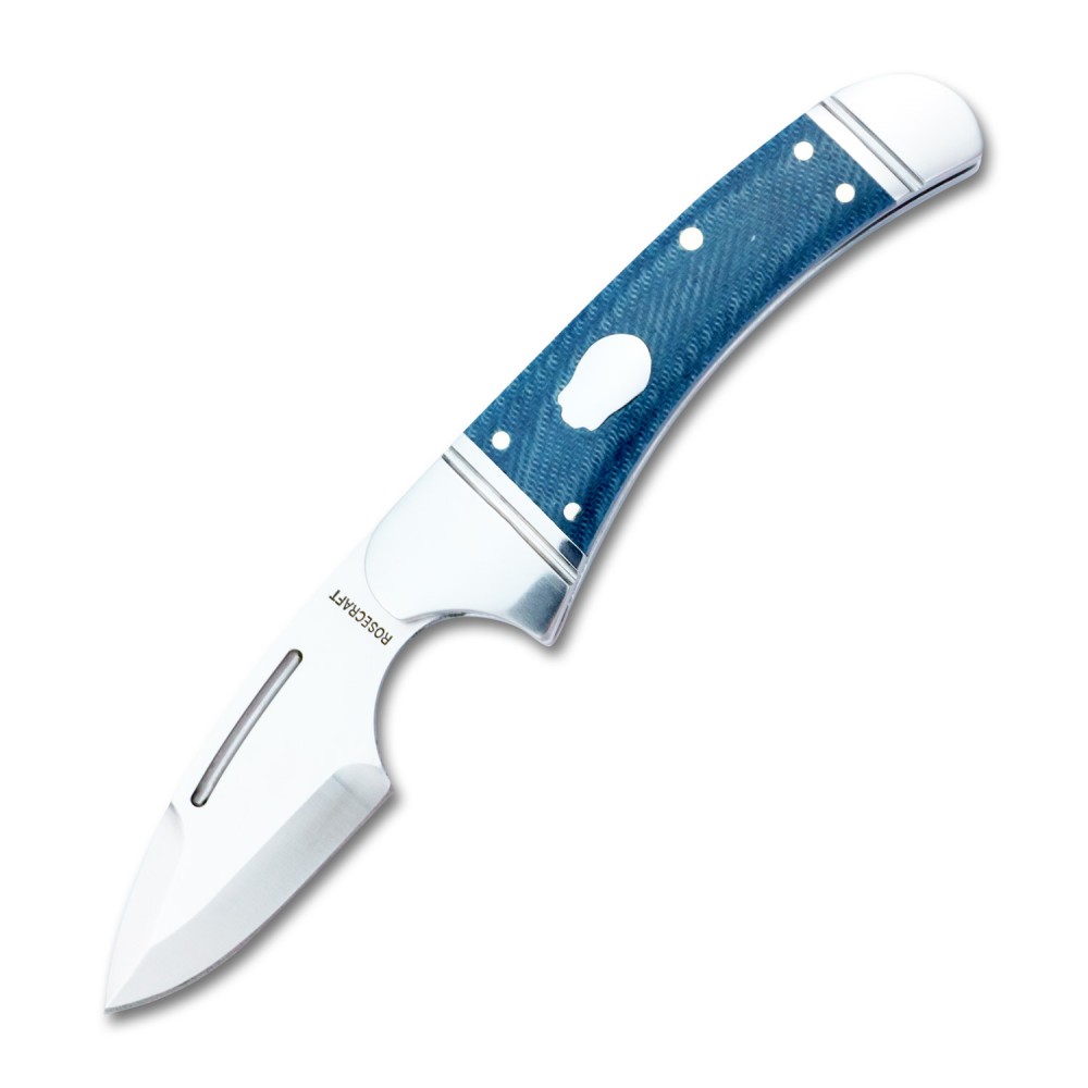 RoseCraft Blades Zambezi UK EDC Pocket Knife - 2.5" D2 Steel Blade Blue Micarta Handle