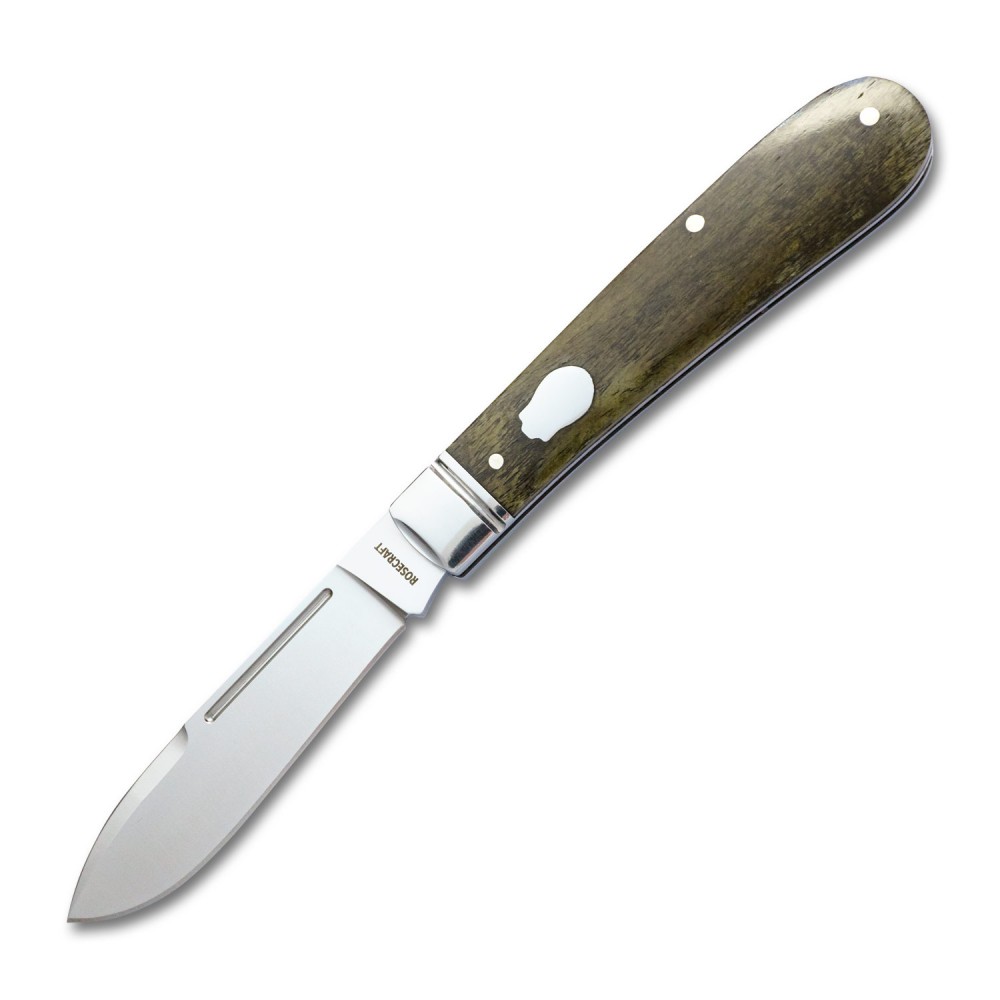 RoseCraft Blades UK EDC Nolichucky Jack Pocket Knife - 3" D2 Blade Vintage Moss Brown Bone Handle