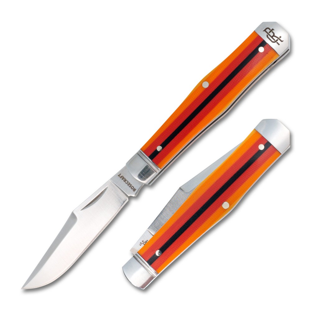 RoseCraft Blades UK EDC Cane Creek Jack Pocket Knife - 2.7" D2 Blade Black and Orange G10 Handle