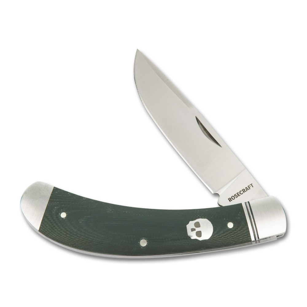 RoseCraft Blades Obed Creek Bow Trapper Pocket Knife - 3.1" D2 Blade Blue Green Micarta Handle