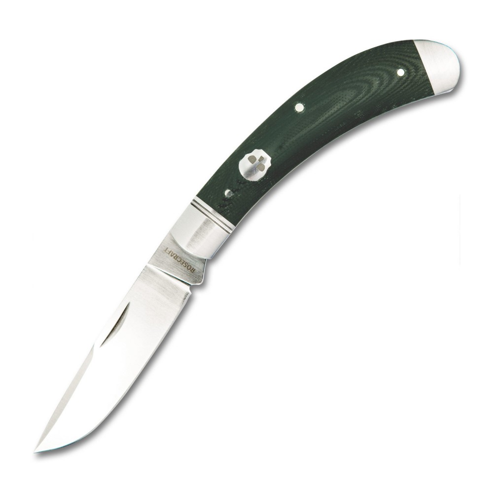 RoseCraft Blades Obed Creek Bow Trapper Pocket Knife - 3.1" D2 Blade Blue Green Micarta Handle