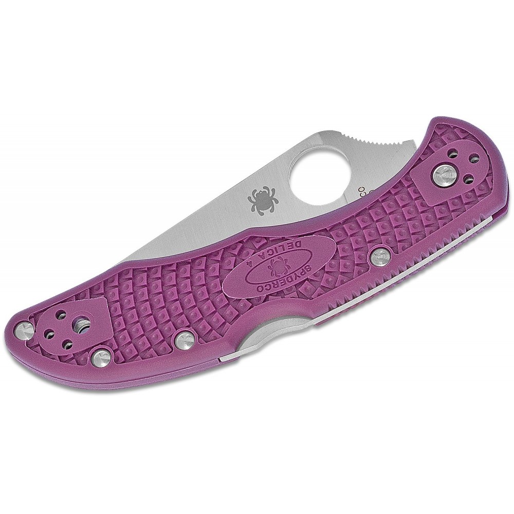 Spyderco Delica 4 Flat Ground Folding Knife - 2.87" VG10 Satin Plain Blade Purple Handle