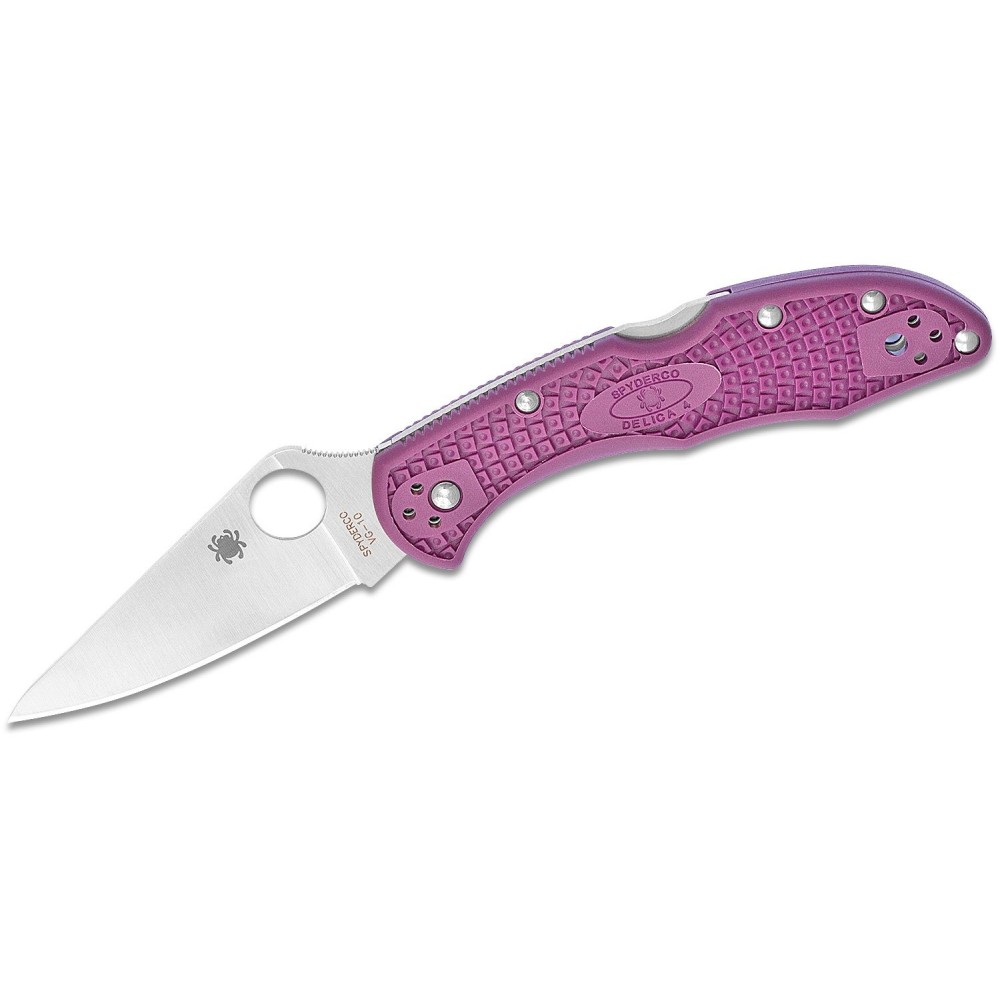 Spyderco Delica 4 Flat Ground Folding Knife - 2.87" VG10 Satin Plain Blade Purple Handle