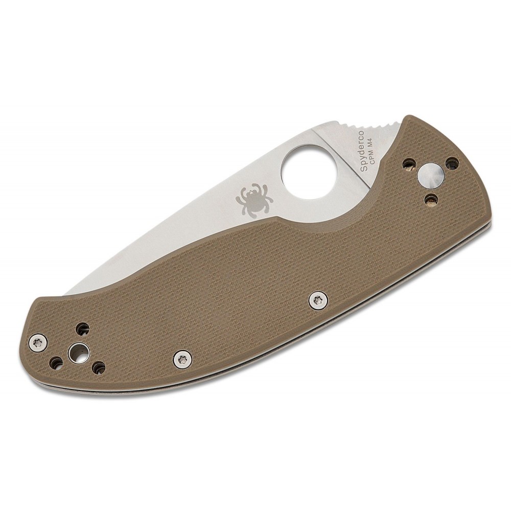 Spyderco Tenacious Folding Knife - 3.35" CPM-M4 Satin Combo Blade Brown G10 Handle