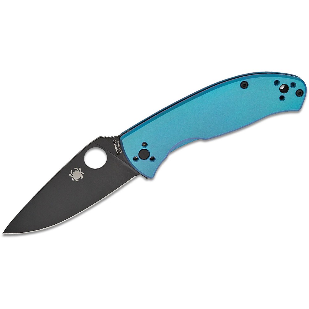 Spyderco Tenacious R.I.L Folding Knife - 3.35" Black Plain Blade Blue Titanium Handle