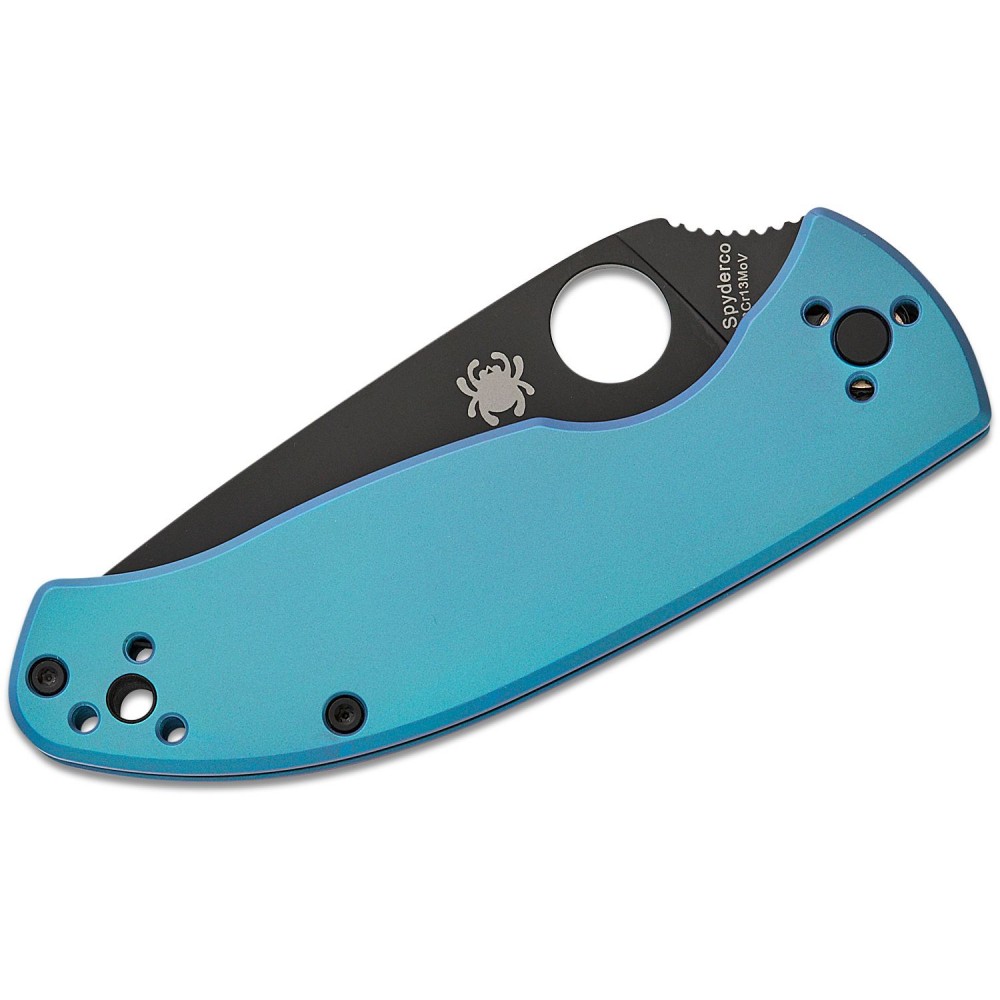 Spyderco Tenacious R.I.L Folding Knife - 3.35" Black Plain Blade Blue Titanium Handle