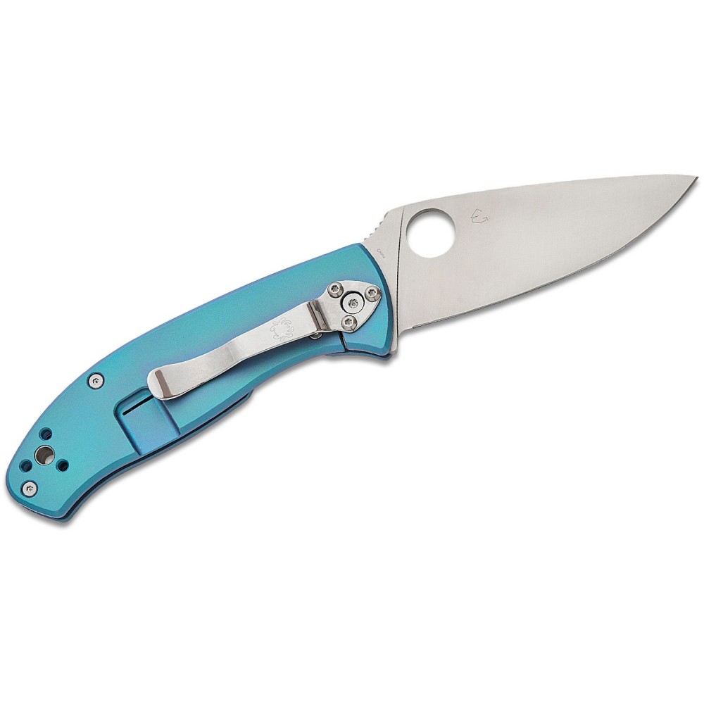 Spyderco Tenacious R.I.L Folding Knife - 3.35" Plain Blade Blue Titanium Handle