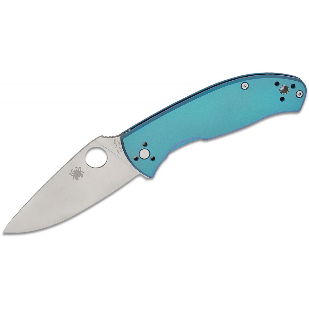 Spyderco Tenacious R.I.L Folding Knife - 3.35" Plain Blade Blue Titanium Handle