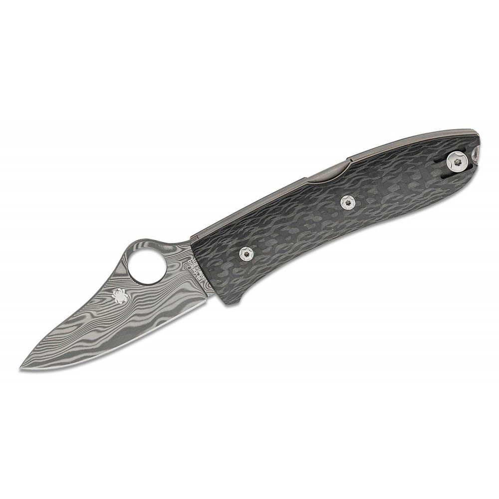 Spyderco Max SpyOpera Sprint Run Folding Knife - 2.9" Thor Damasteel Blade Carbon Fiber Handle