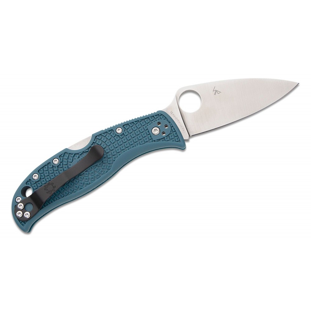 Spyderco LeafJumper Folding Knife - 3.09" K390 Satin Leaf Shaped Plain Blade Blue FRN Handle