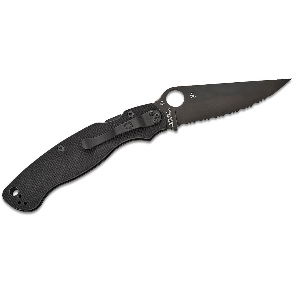 Spyderco Military 2 Folding Knife - 4" S30V Black DLC Serrated Blade Black G10 Handle