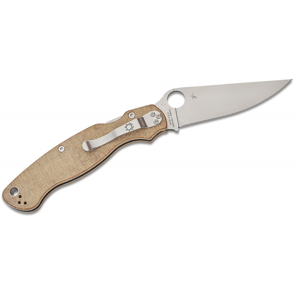 Spyderco Military 2 Folding Knife - 4" CruWear Blade Brown Canvas Micarta Handle