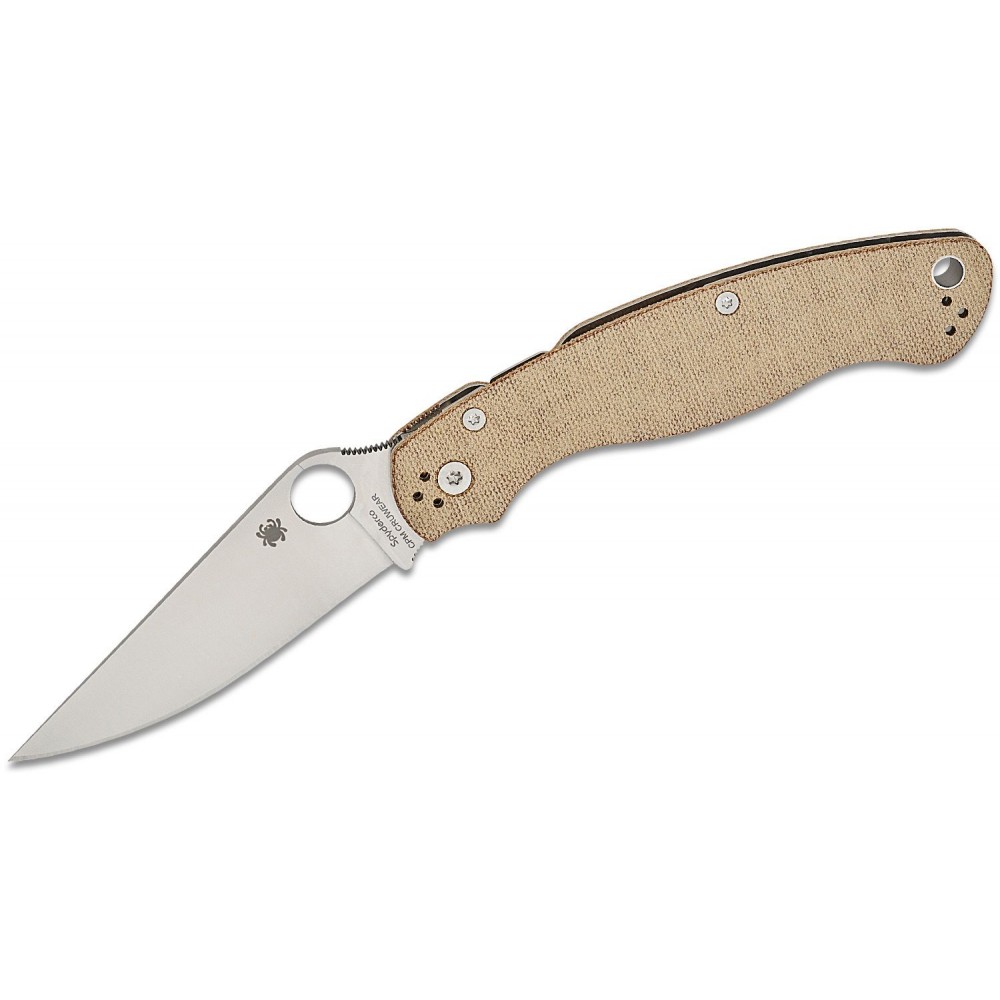 Spyderco Military 2 Folding Knife - 4" CruWear Blade Brown Canvas Micarta Handle