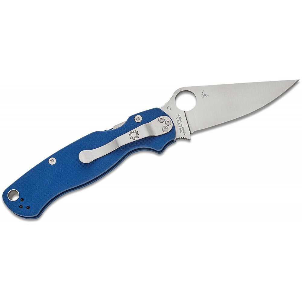 Spyderco Paramilitary 2 Folding Knife - 3.45" CPM-SPY27 Satin Plain Blade Cobalt Blue G10 Handle