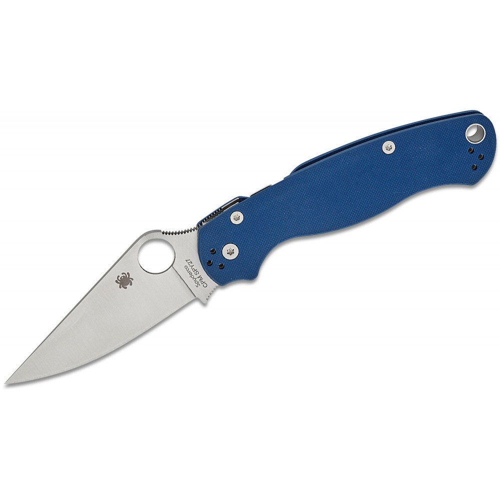 Spyderco Paramilitary 2 Folding Knife - 3.45" CPM-SPY27 Satin Plain Blade Cobalt Blue G10 Handle