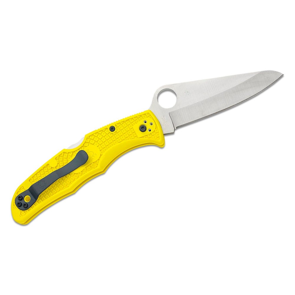 Spyderco Pacific Salt 2 Folding Knife - 3.78" H2 Satin Plain Blade, Yellow FRN Handle