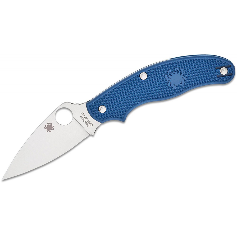 Spyderco UK Penknife Folding Knife - 2.95" CPM-SPY27 Leaf-Shaped Satin Plain Blade Cobalt Blue FRN Handle