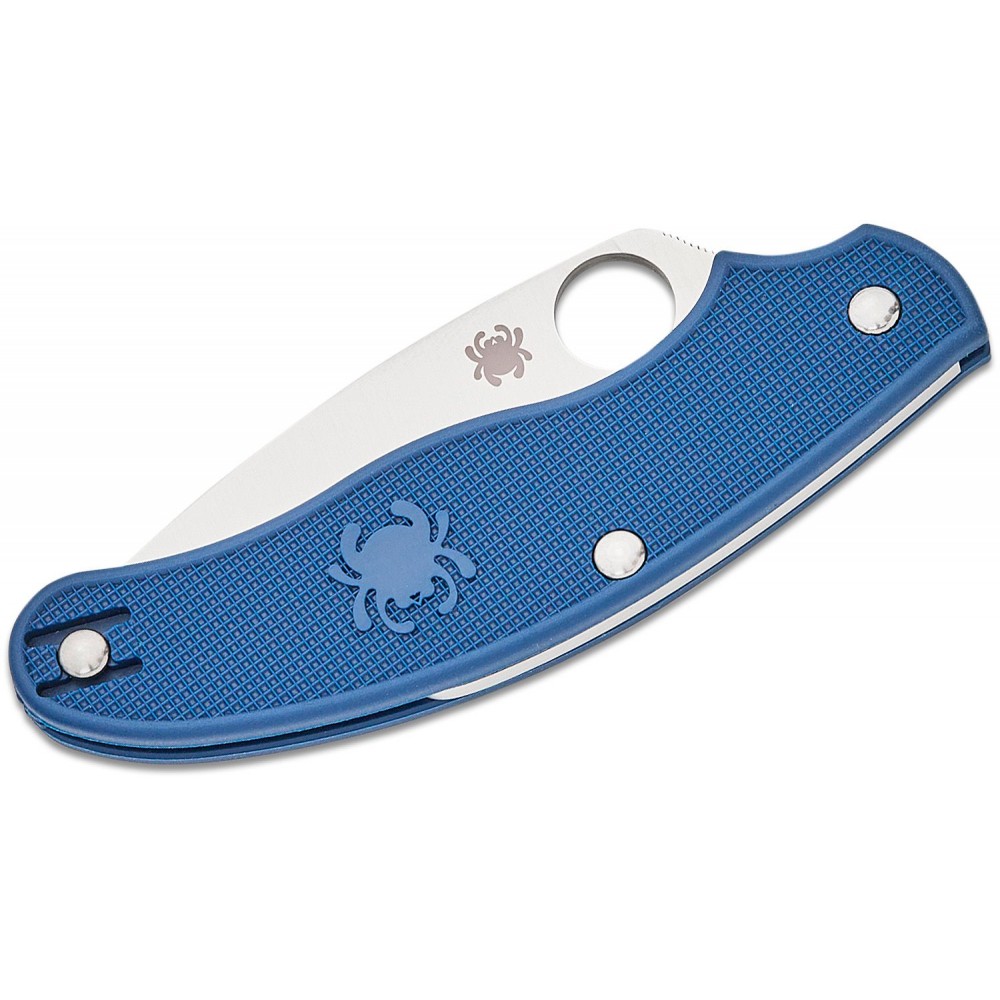 Spyderco UK Penknife Folding Knife - 2.95" CPM-SPY27 Leaf-Shaped Satin Plain Blade Cobalt Blue FRN Handle