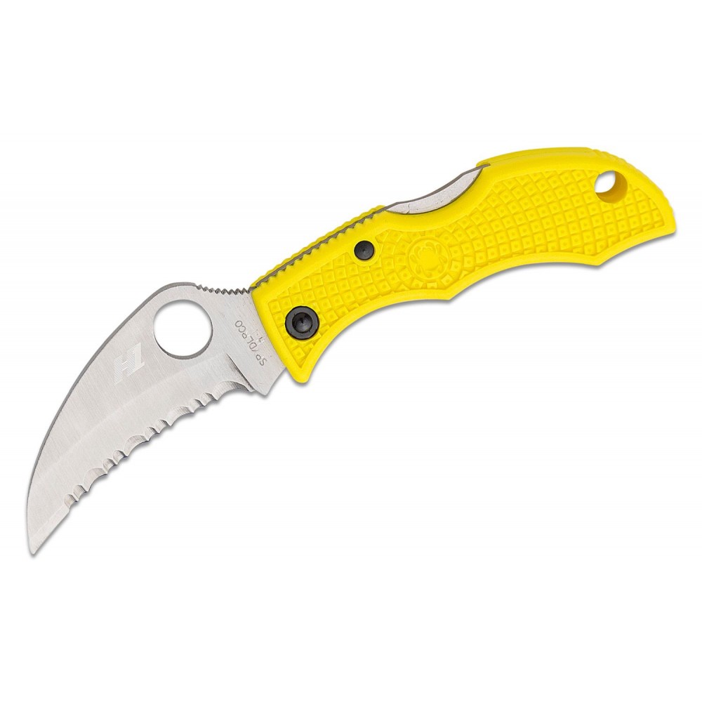 Spyderco Ladybug 3 Salt Folding Knife - 1.94" H1 Rust Proof Serrated Blade Yellow Handle