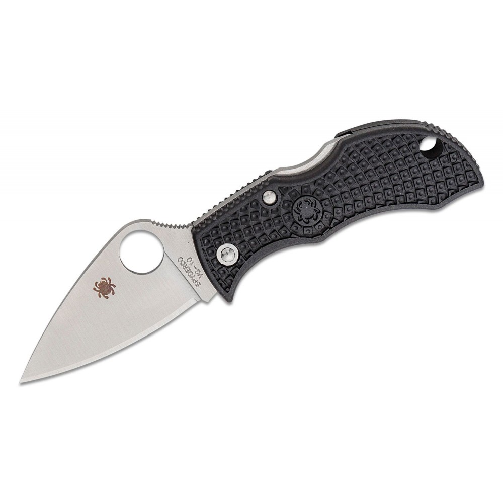 Spyderco Manbug Folding Knife - 1.9" VG10 Satin Leaf Shaped Pain Blade, Black FRN Handle