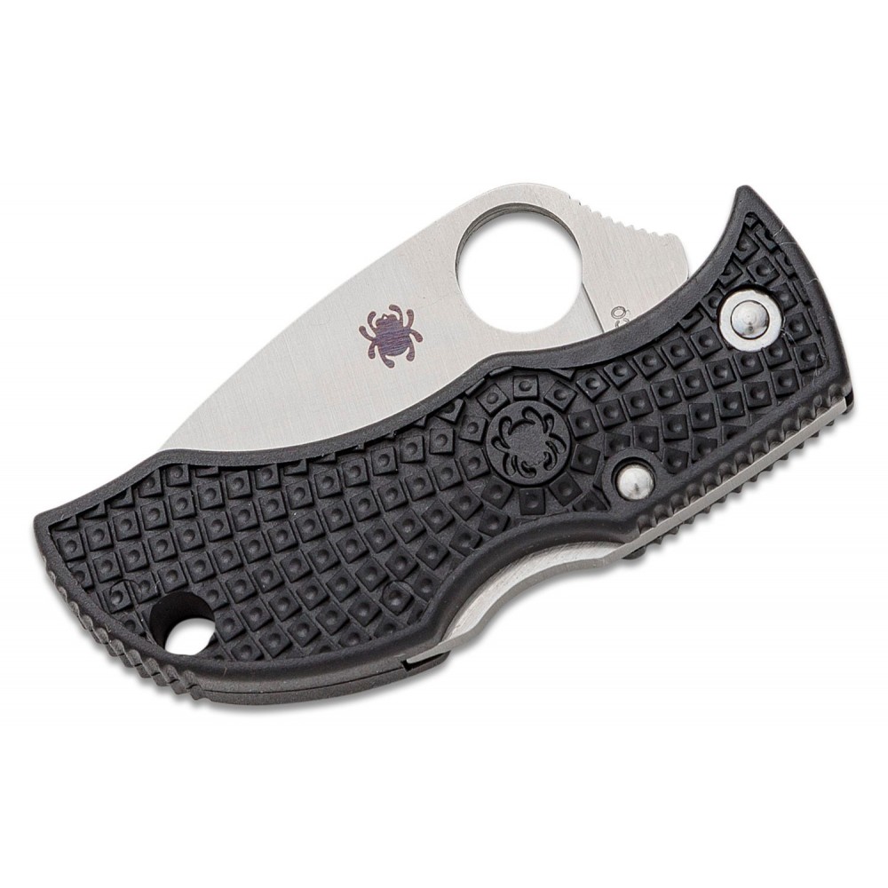 Spyderco Manbug Folding Knife - 1.9" VG10 Satin Leaf Shaped Serrated Blade, Black FRN Handle