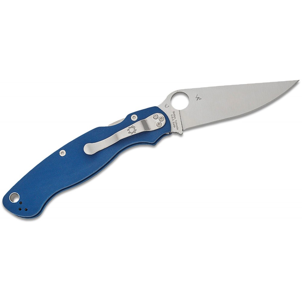 Spyderco Military 2 Compression Lock Folding Knife - 4" CPM-SPY27 Satin Plain Blade Cobalt Blue G10 Handle