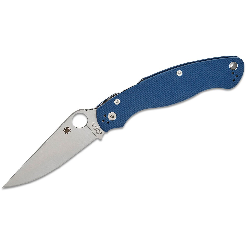 Spyderco Military 2 Compression Lock Folding Knife - 4" CPM-SPY27 Satin Plain Blade Cobalt Blue G10 Handle