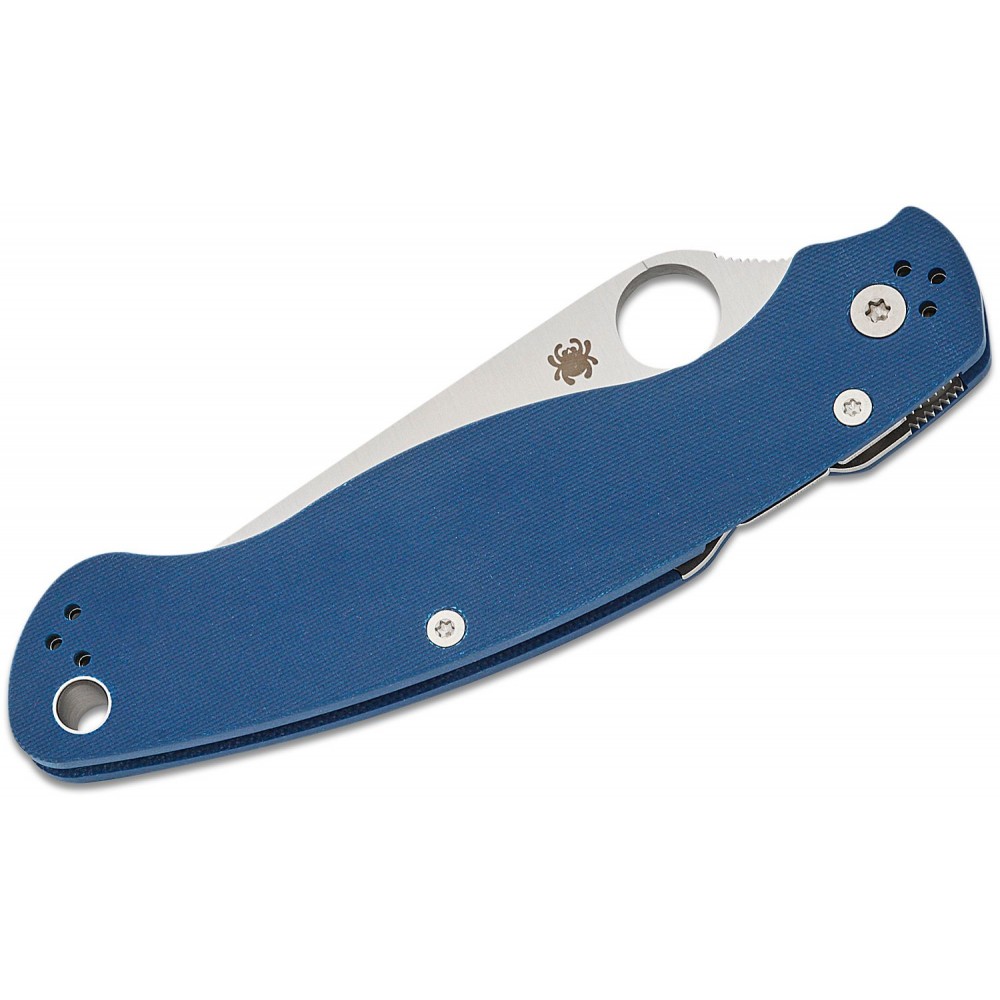 Spyderco Military 2 Compression Lock Folding Knife - 4" CPM-SPY27 Satin Plain Blade Cobalt Blue G10 Handle