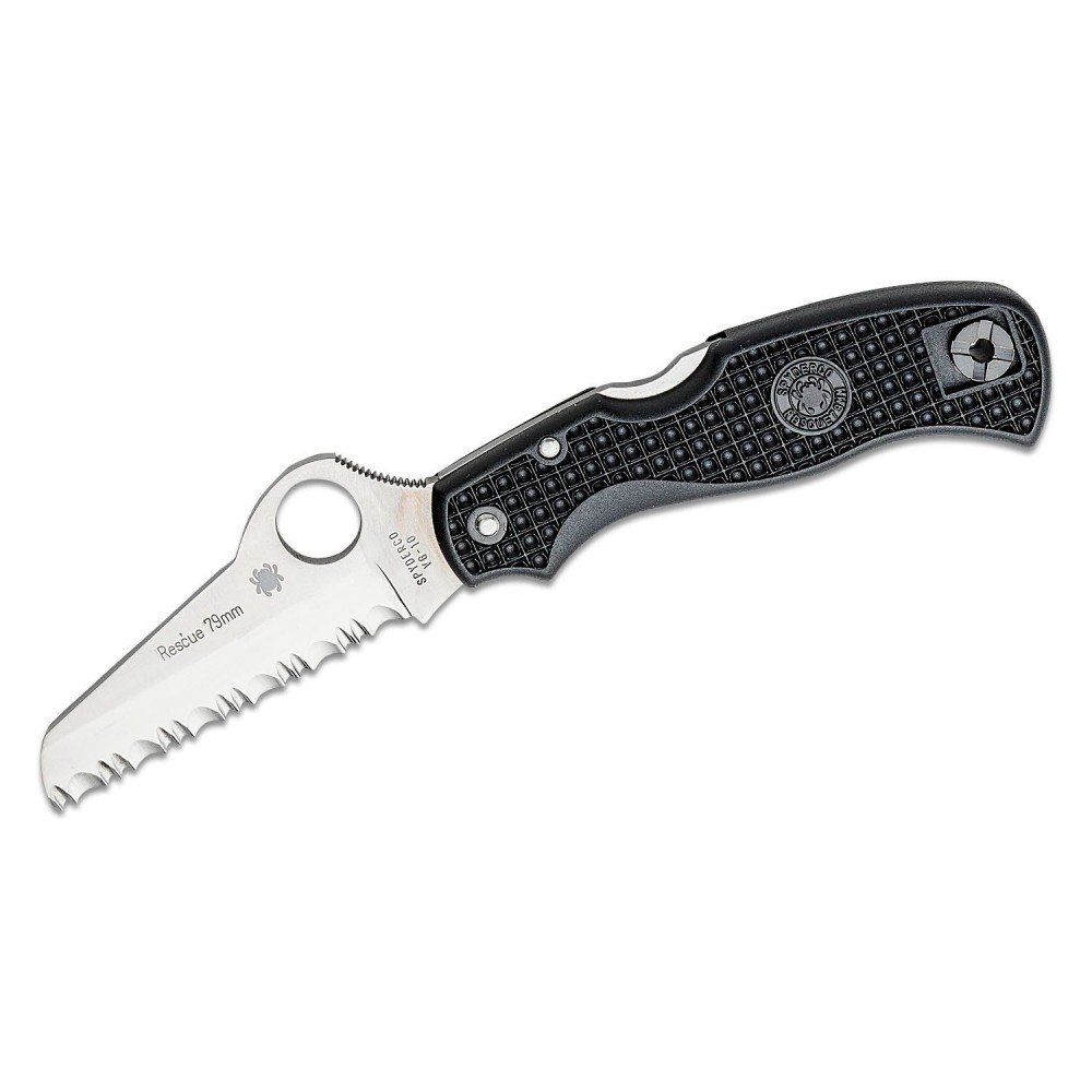 Spyderco Rescue Folding Knife - 3.1" VG10 Satin Serrated Blade Black FRN Handle