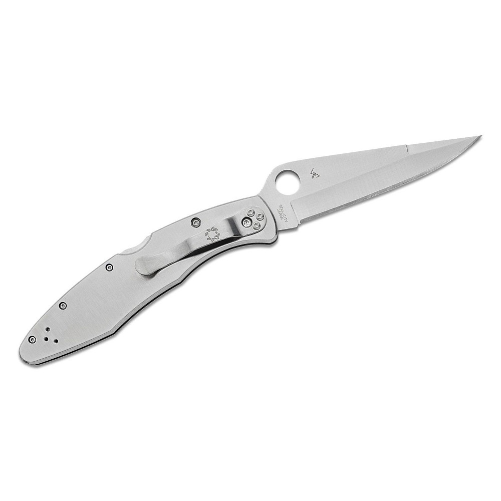 Spyderco Police Folding Knife - 4.125" VG10 Satin Plain Blade Stainless Steel Handle