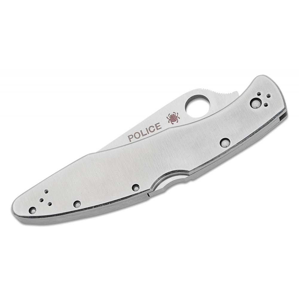 Spyderco Police Folding Knife - 4.125" VG10 Satin Plain Blade Stainless Steel Handle