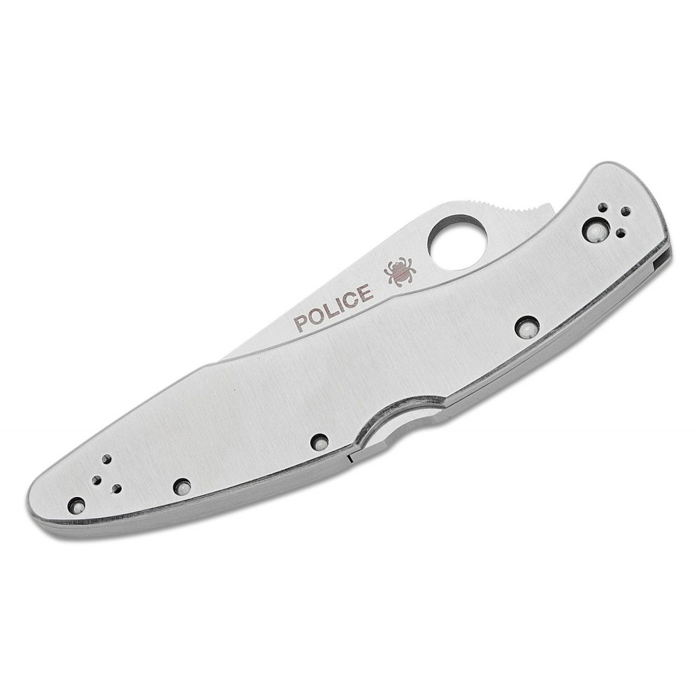 Spyderco Police Serrated Folding Knife - 4.125" VG10 Satin Blade Stainless Steel Handle