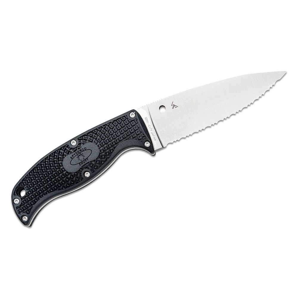 Spyderco Enuff 2 Fixed Blade Knife - 3.93" VG10 Leaf Shaped Serrated Blade Black Handle